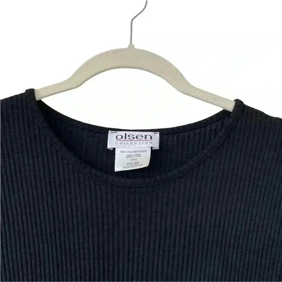 Olsen Black Ribbed Tunic Top Crewneck Half Sleeves Viscose Stretch Casual Classi - Picture 3 of 5